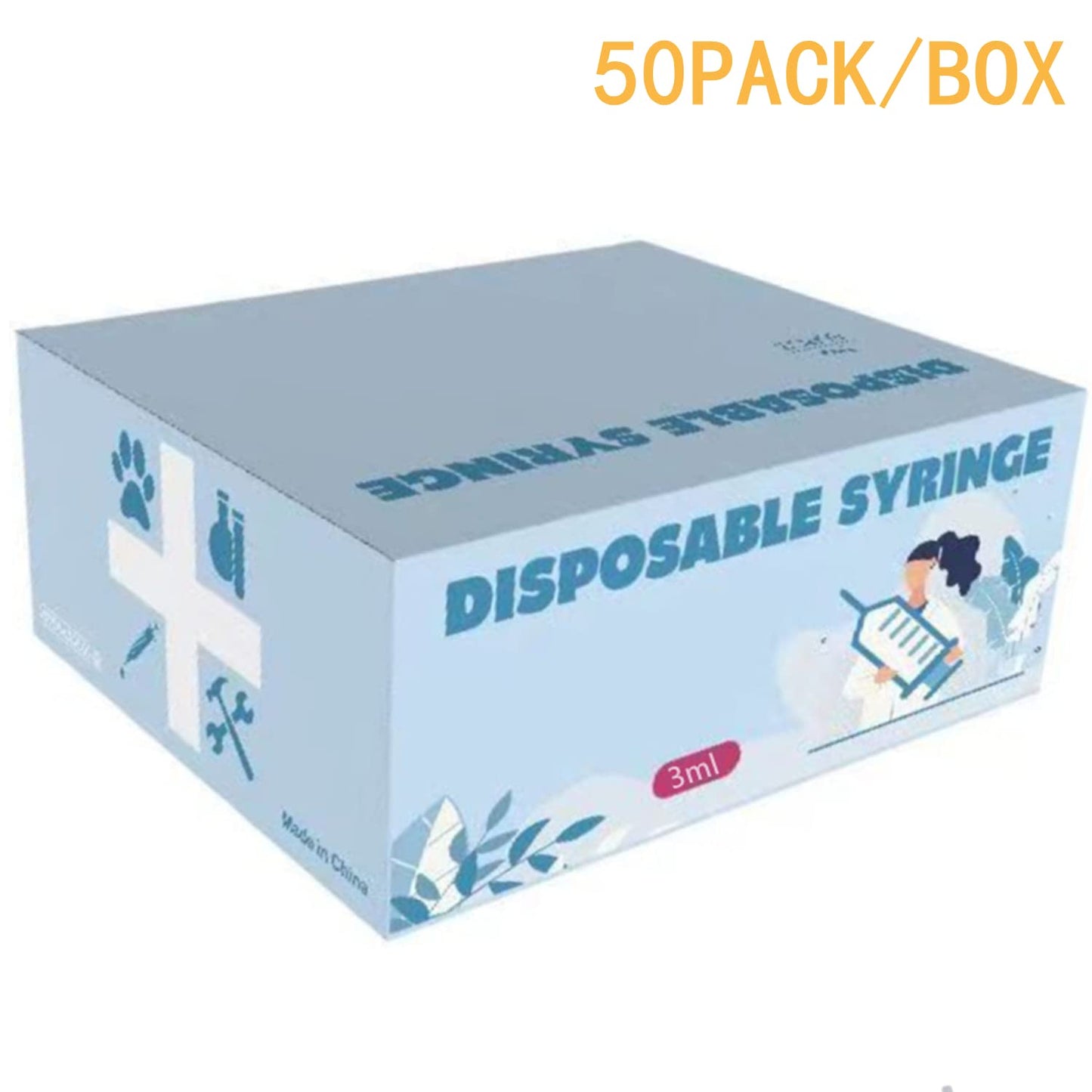 50 Pack 3ml/cc Plastic Syringe with 23Ga, Lab Sample Injection Syringes