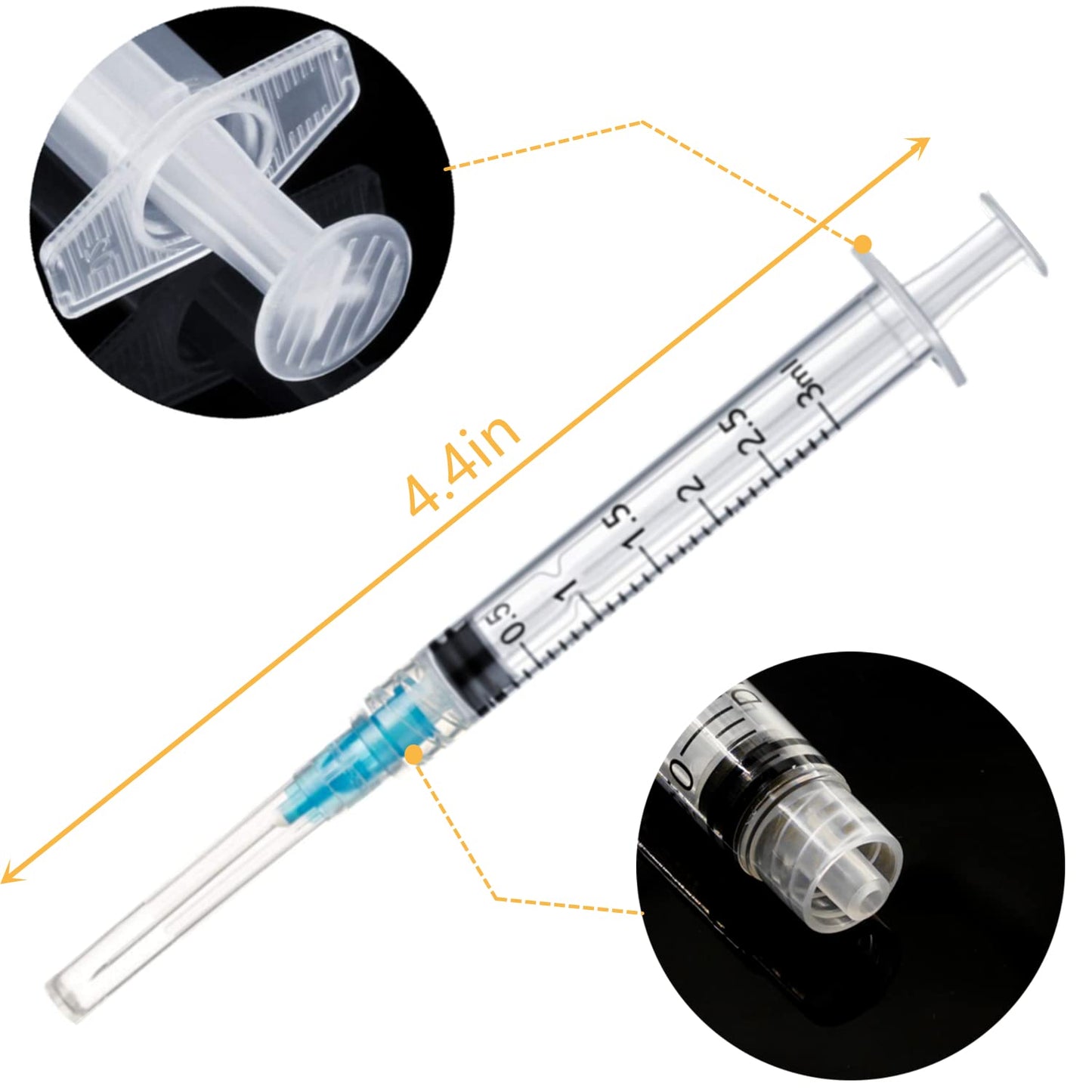 50 Pack 3ml/cc Plastic Syringe with 23Ga, Lab Sample Injection Syringes
