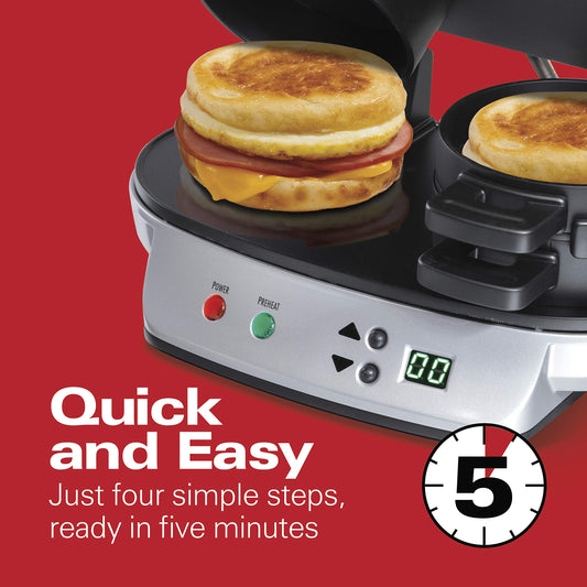 Hamilton Beach Dual Breakfast Sandwich Maker with Timer, Silver