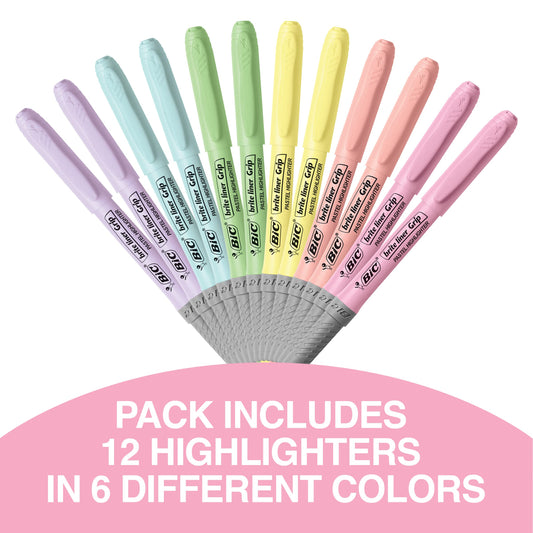 BIC Brite Liner Grip Pastel Highlighter Set, Chisel Tip