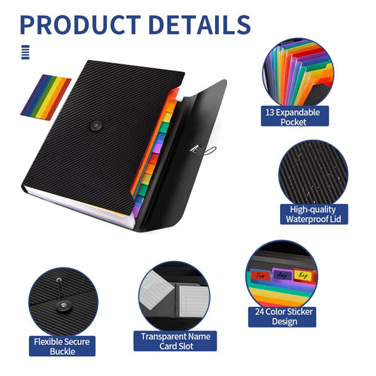 2Pcs Expanding File Folder, 13 Pockets Accordion File Holder Organizer