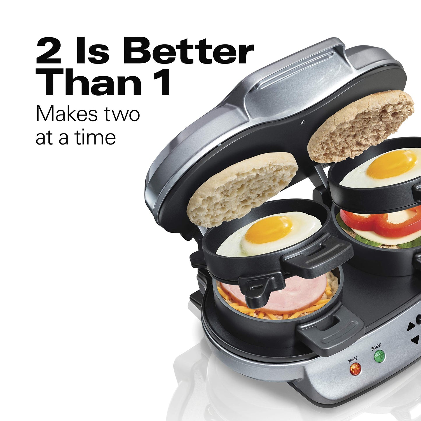 Hamilton Beach Dual Breakfast Sandwich Maker with Timer, Silver