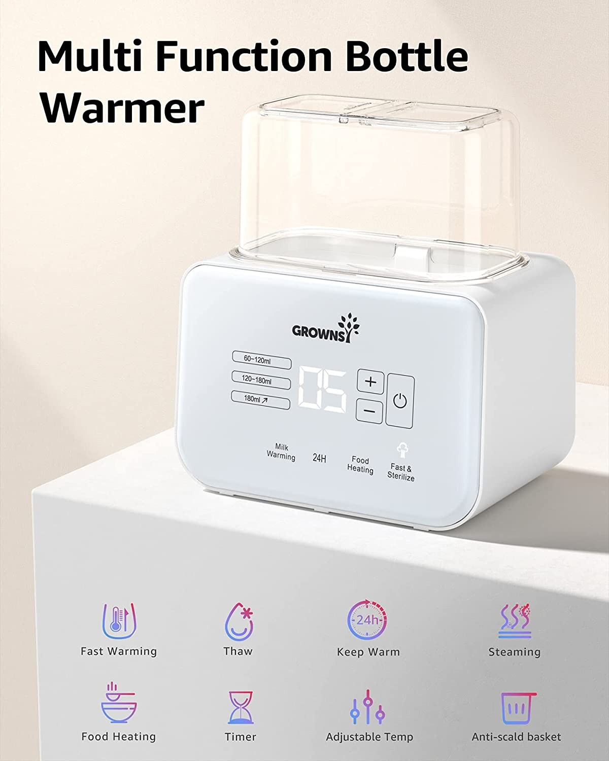Baby Bottle Warmer, Grownsy 8-in-1 Fast Milk Warmer with