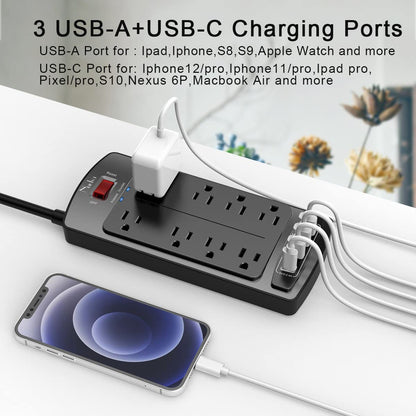 Surge Protector Power Strip – Nuetsa Flat Plug Extension Cord