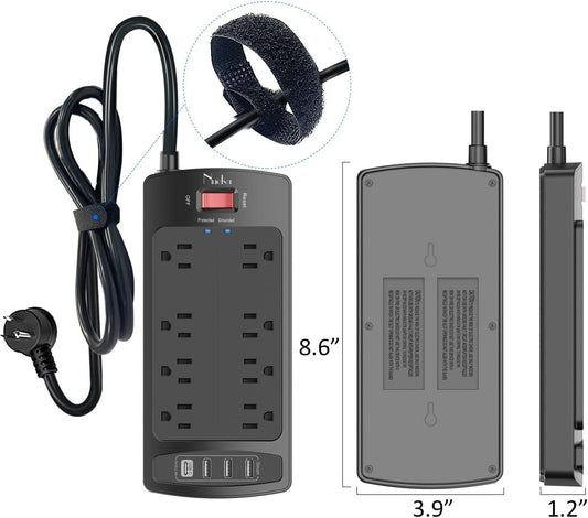 Surge Protector Power Strip – Nuetsa Flat Plug Extension Cord