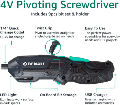 Denali by SKIL 4V Cordless Pivoting Screwdriver with10-Piece Bit Set