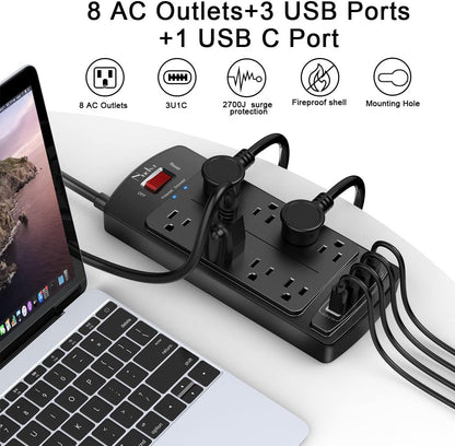 Surge Protector Power Strip – Nuetsa Flat Plug Extension Cord