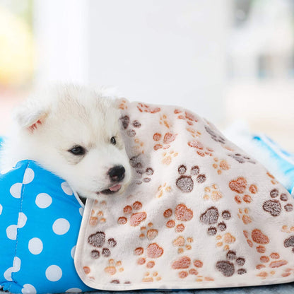 4 Pcs Pet Blanket Dog Puppy Paw Print Fleece