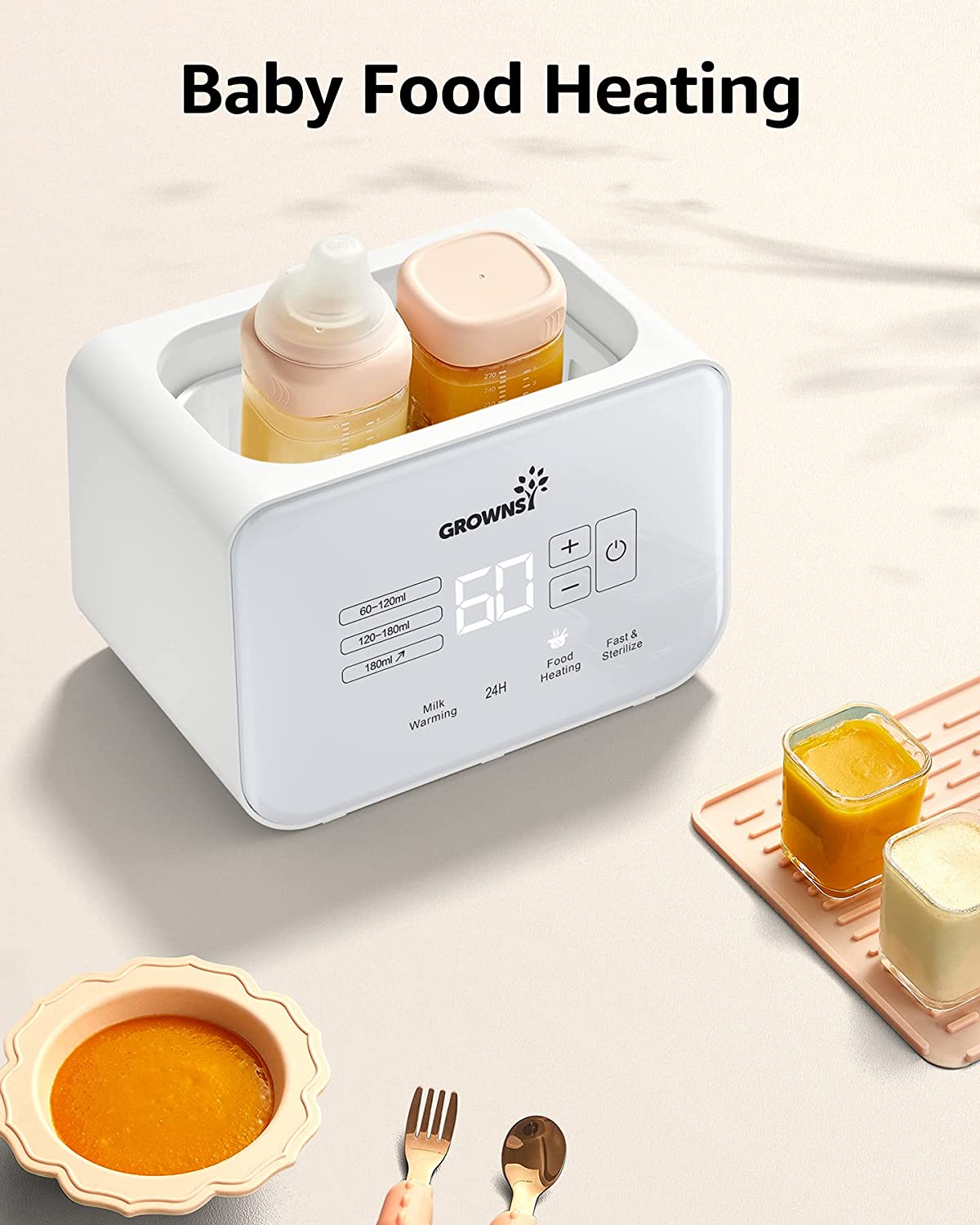 Baby Bottle Warmer, Grownsy 8-in-1 Fast Milk Warmer with