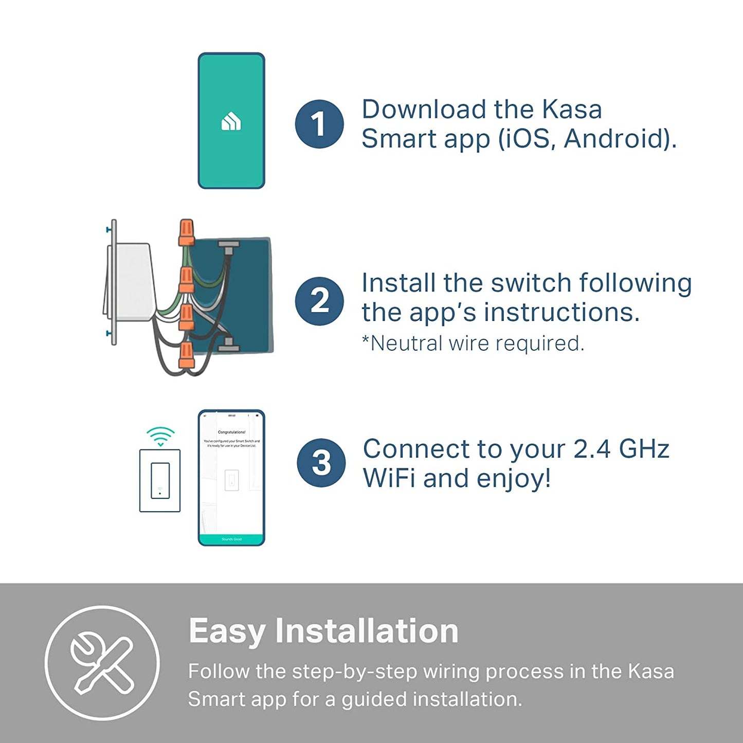Kasa Smart Light Switch HS200, Single Pole, Needs Neutral Wire