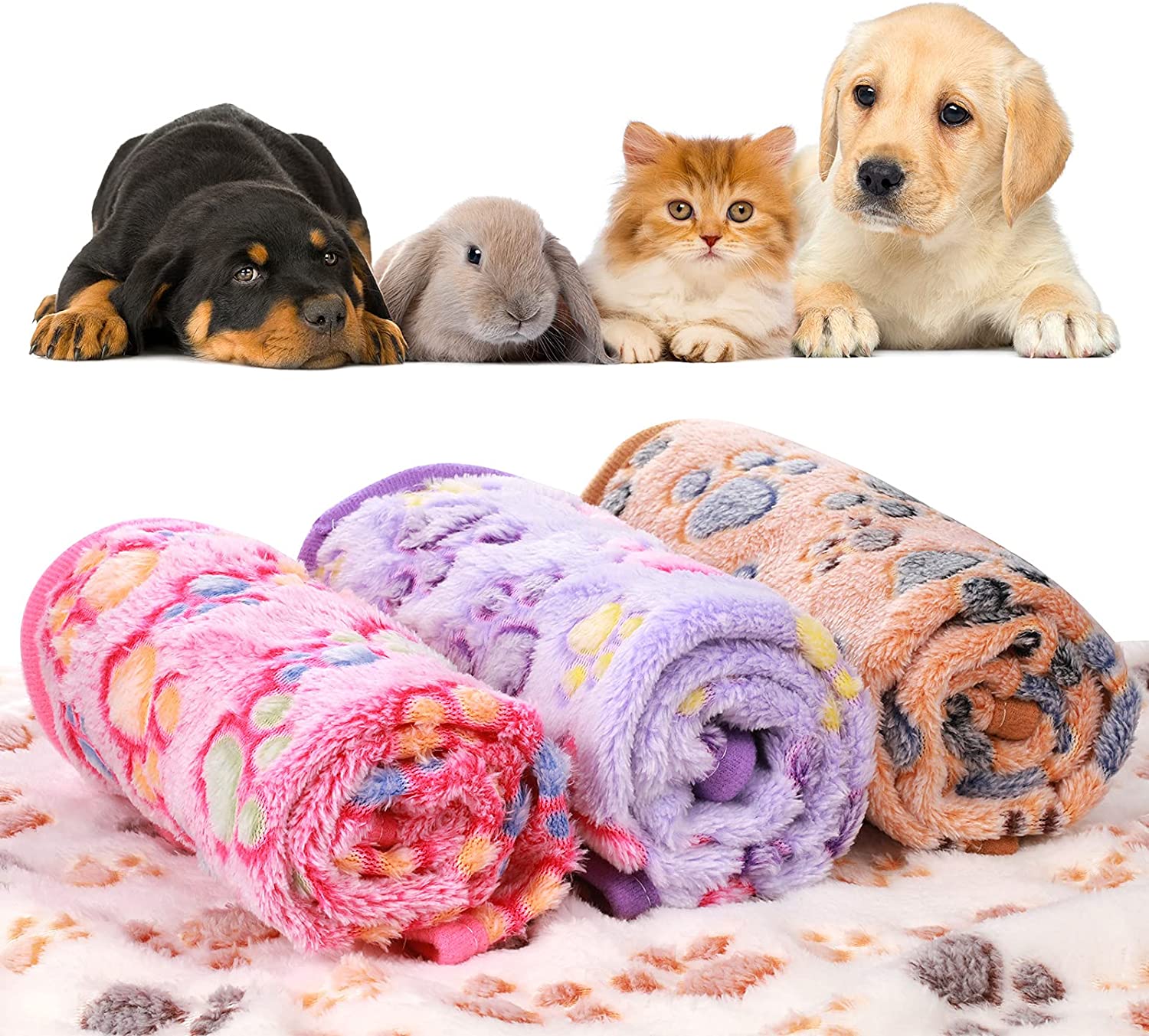 4 Pcs Pet Blanket Dog Puppy Paw Print Fleece