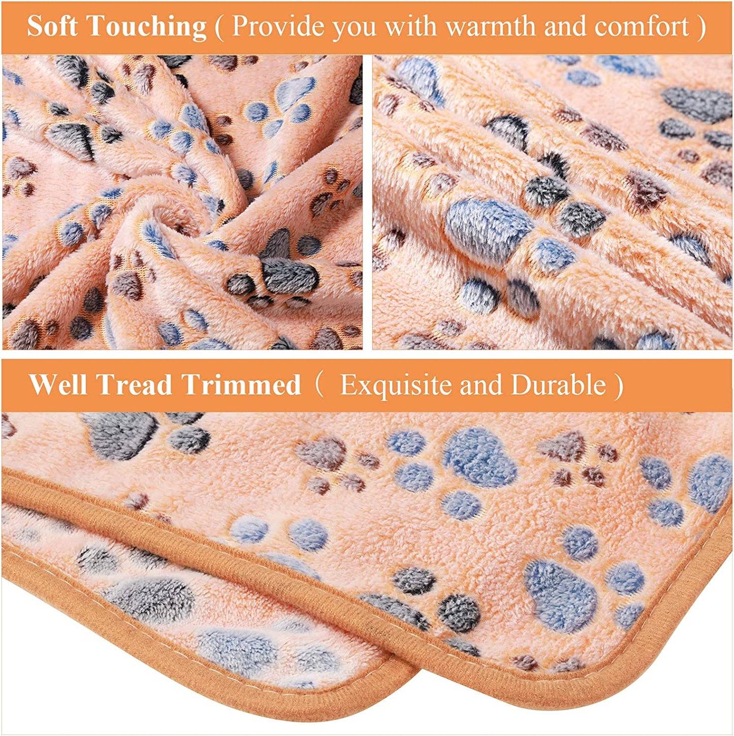 4 Pcs Pet Blanket Dog Puppy Paw Print Fleece