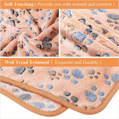4 Pcs Pet Blanket Dog Puppy Paw Print Fleece