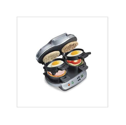 Hamilton Beach Dual Breakfast Sandwich Maker with Timer, Silver