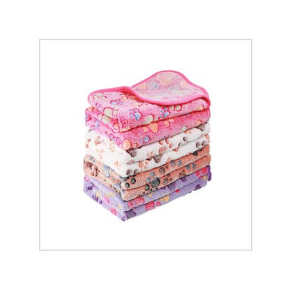 4 Pcs Pet Blanket Dog Puppy Paw Print Fleece