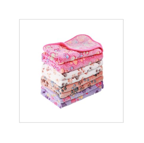 4 Pcs Pet Blanket Dog Puppy Paw Print Fleece