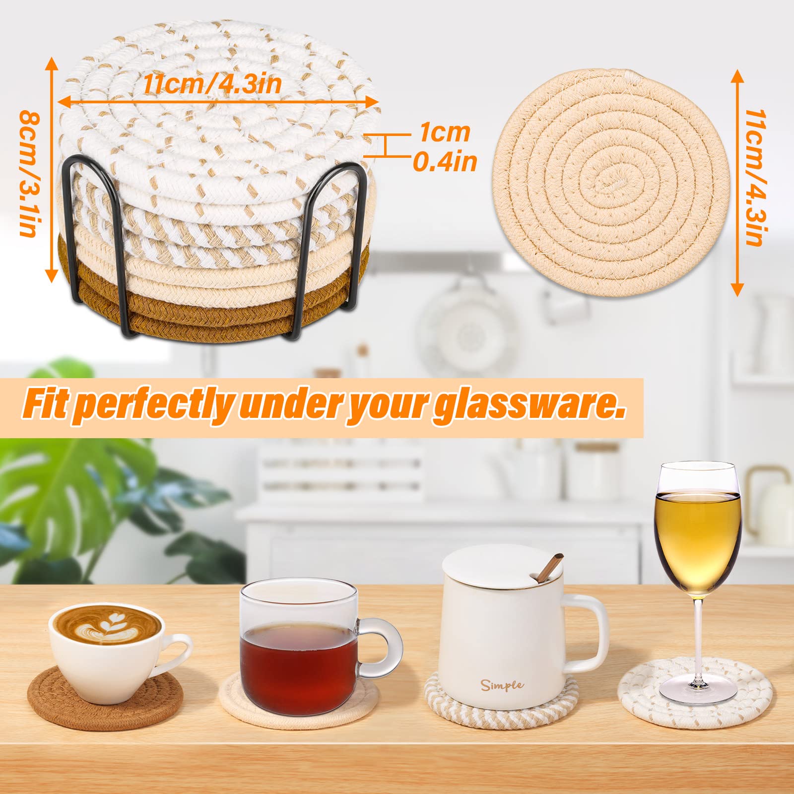 Mckanti 8 Pcs Drink Coasters with Holder, 4 Colors Absorbent Coasters for Drinks