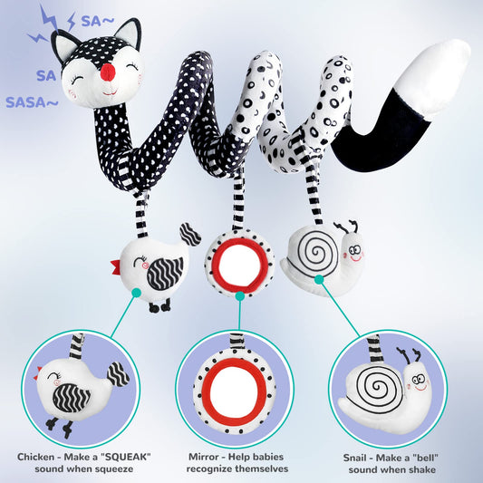 Euyecety Baby Spiral Plush Toys, Black White Stroller Toy Stretch