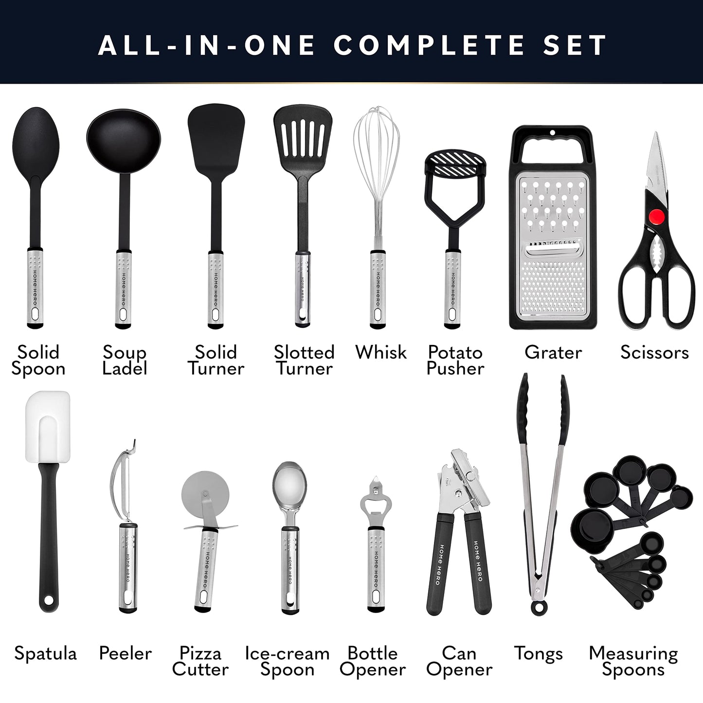 Home Hero 25-pcs Kitchen Utensils Set – Nylon & Stainless Steel Cooking Set