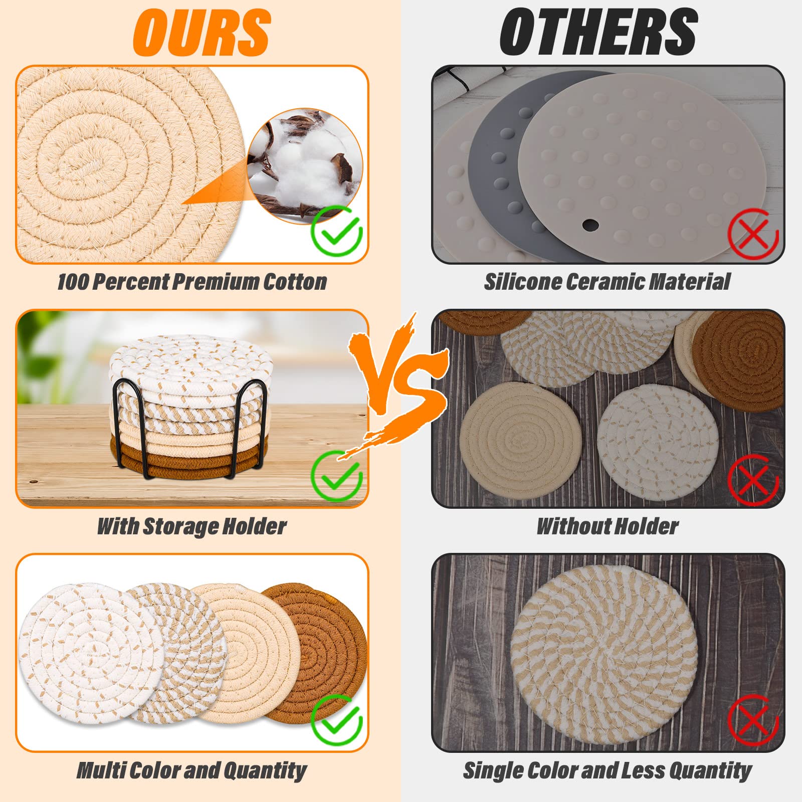 Mckanti 8 Pcs Drink Coasters with Holder, 4 Colors Absorbent Coasters for Drinks