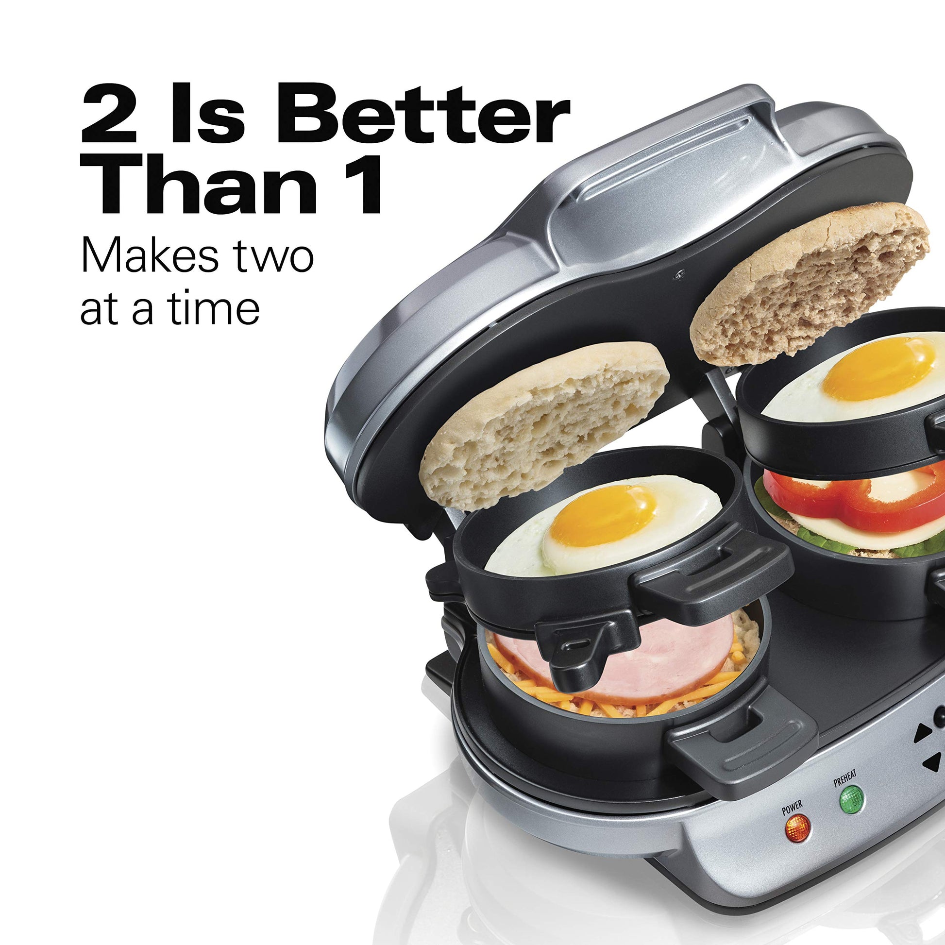 Hamilton Beach Dual Breakfast Sandwich Maker with Timer, Silver