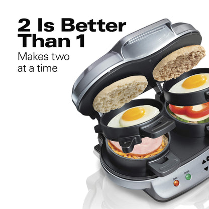 Hamilton Beach Dual Breakfast Sandwich Maker with Timer, Silver