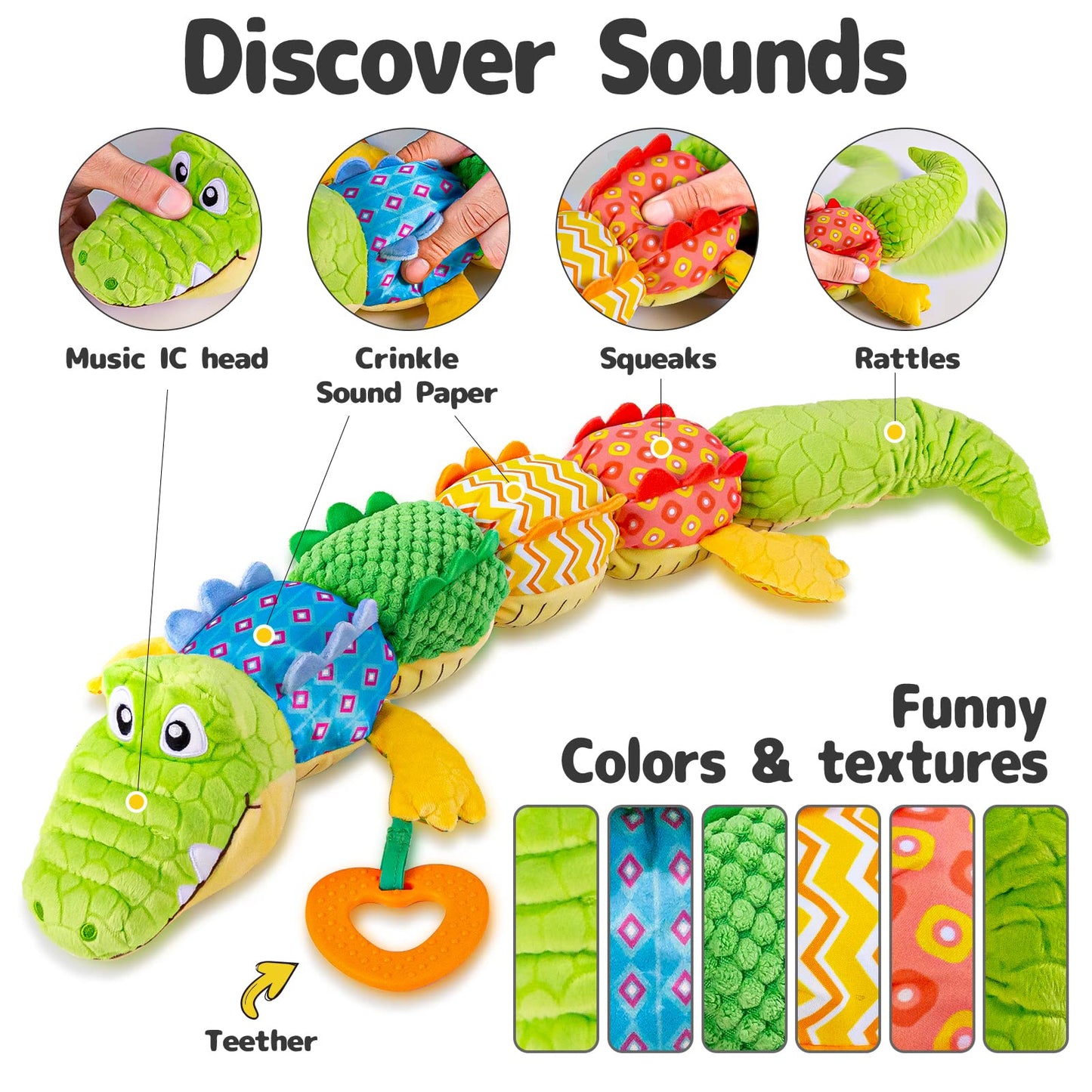Sumobaby Infant Baby Musical Stuffed Animal Activity Soft Toys with Teether