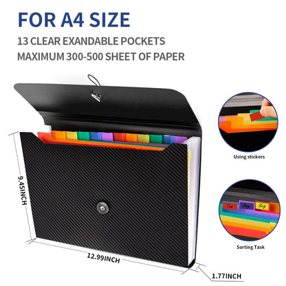 2Pcs Expanding File Folder, 13 Pockets Accordion File Holder Organizer