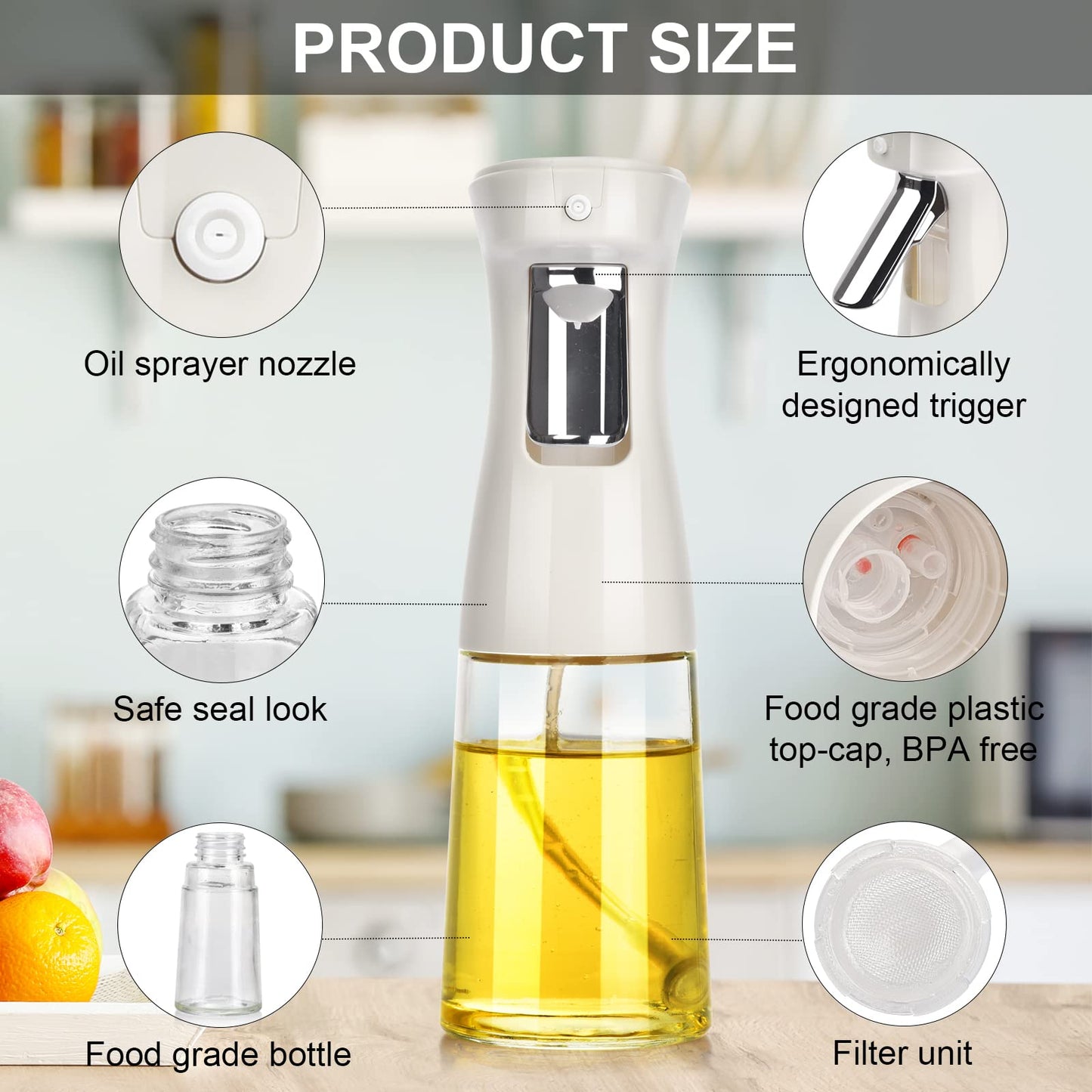 Oil Sprayer for Cooking, Oil Mister, 105ml Spray Bottle, Olive Oil Spray for Salad