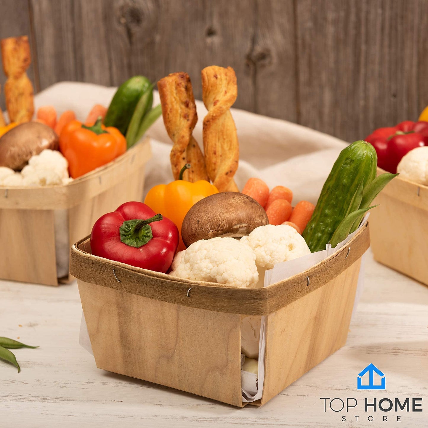 One Quart Wooden Gift Baskets (10 Pack); for Picking Fruit