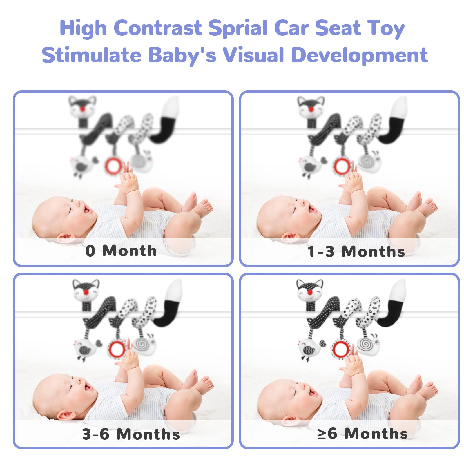 Euyecety Baby Spiral Plush Toys, Black White Stroller Toy Stretch