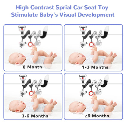 Euyecety Baby Spiral Plush Toys, Black White Stroller Toy Stretch