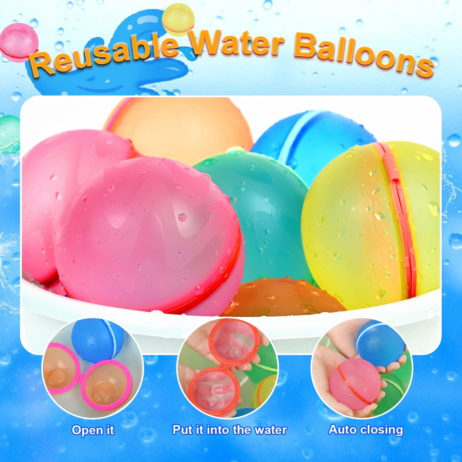 Reusable Water Balloons, Self-Sealing Refillable Water Balloons