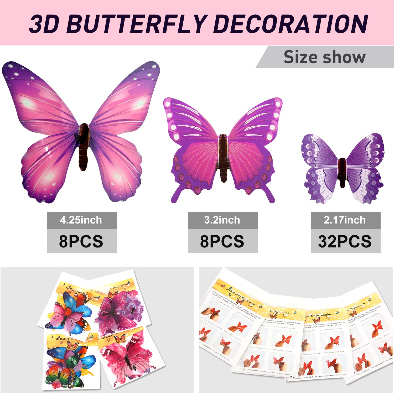 96 Pieces Glow in The Dark Luminous 3D Butterfly Wall Decals Decor