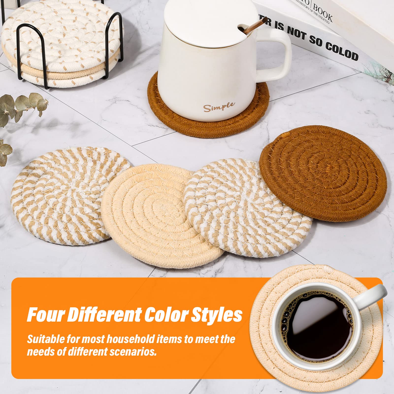 Mckanti 8 Pcs Drink Coasters with Holder, 4 Colors Absorbent Coasters for Drinks