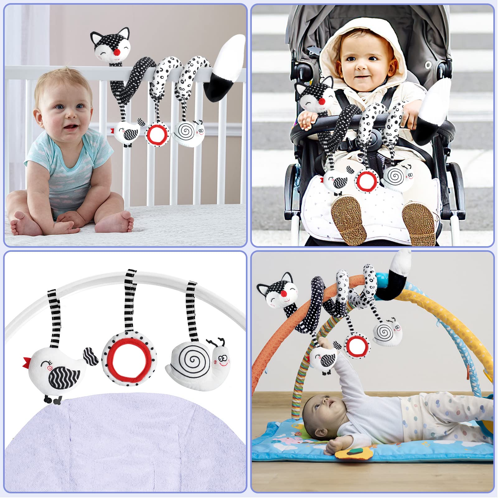 Euyecety Baby Spiral Plush Toys, Black White Stroller Toy Stretch