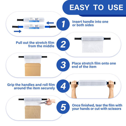 MBGOGO Stretch Wrap Film with Handles, 15 Inch x 1000 Feet Plastic