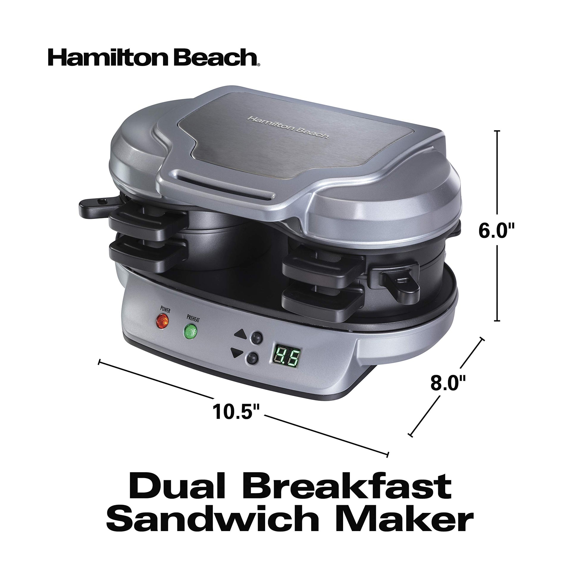 Hamilton Beach Dual Breakfast Sandwich Maker with Timer, Silver