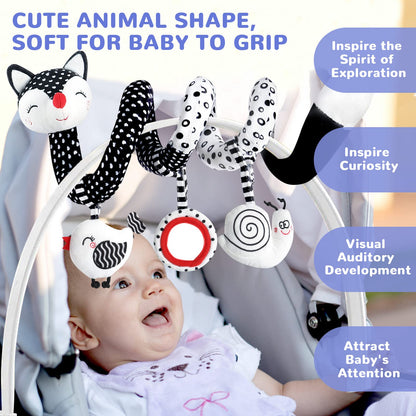 Euyecety Baby Spiral Plush Toys, Black White Stroller Toy Stretch