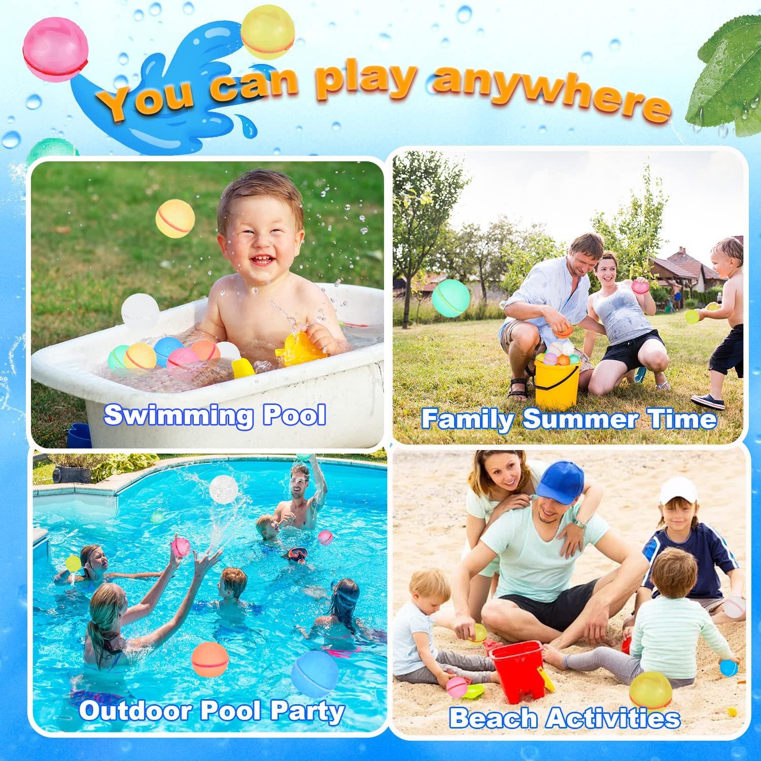 Reusable Water Balloons, Self-Sealing Refillable Water Balloons