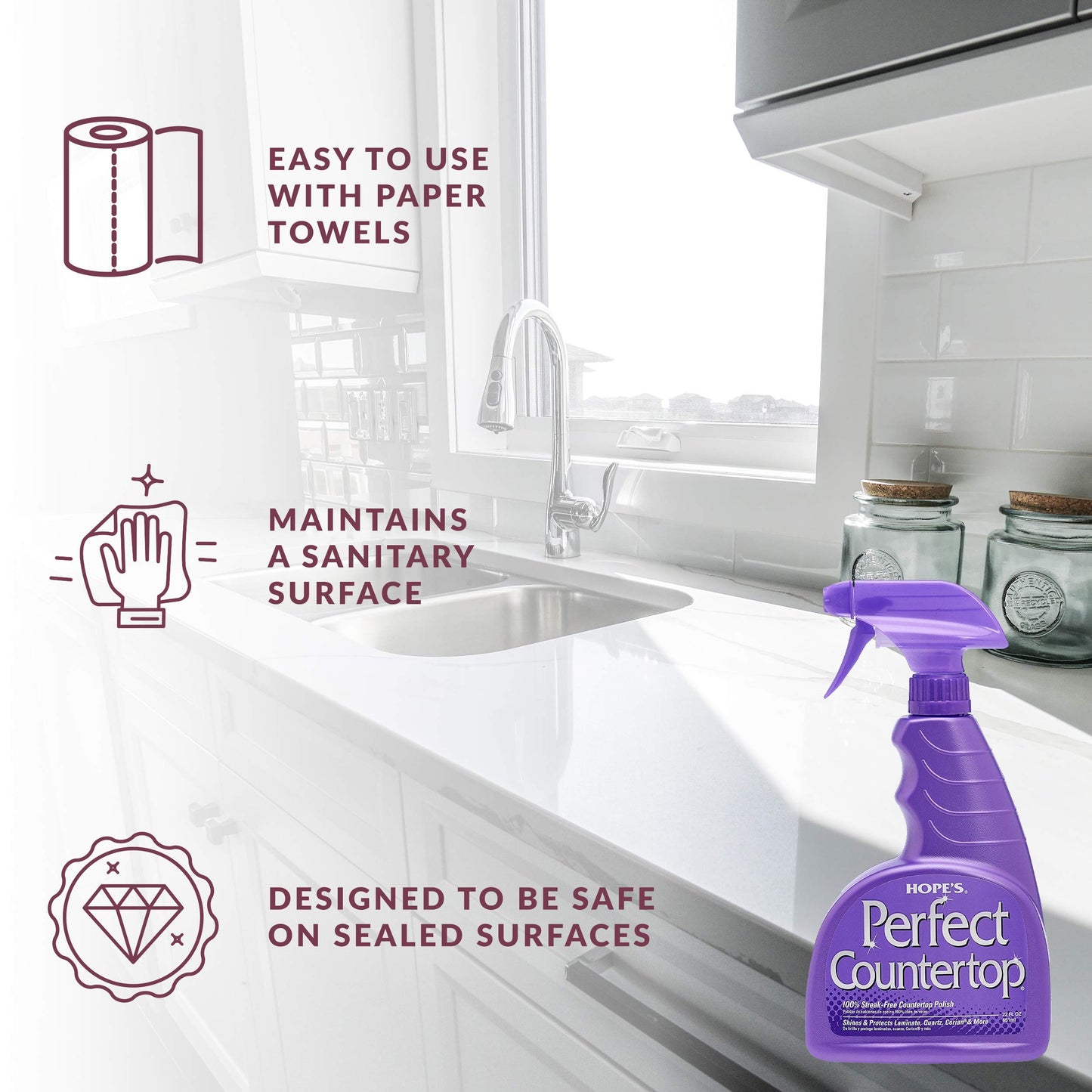HOPE’S 22-Ounce, Streak-Free Multi-Surface Cleaning Spray, Safe on Stone