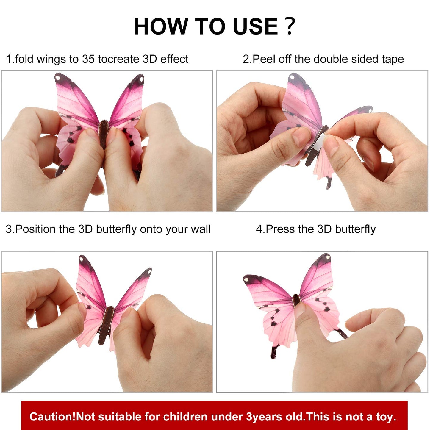 96 Pieces Glow in The Dark Luminous 3D Butterfly Wall Decals Decor