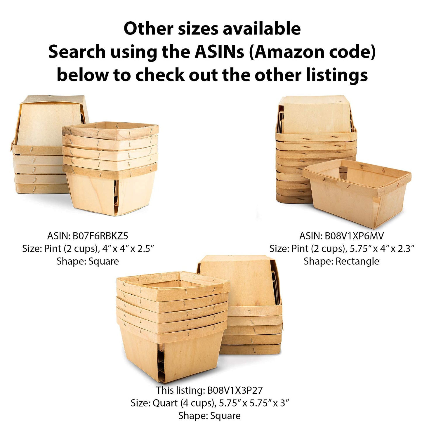One Quart Wooden Gift Baskets (10 Pack); for Picking Fruit