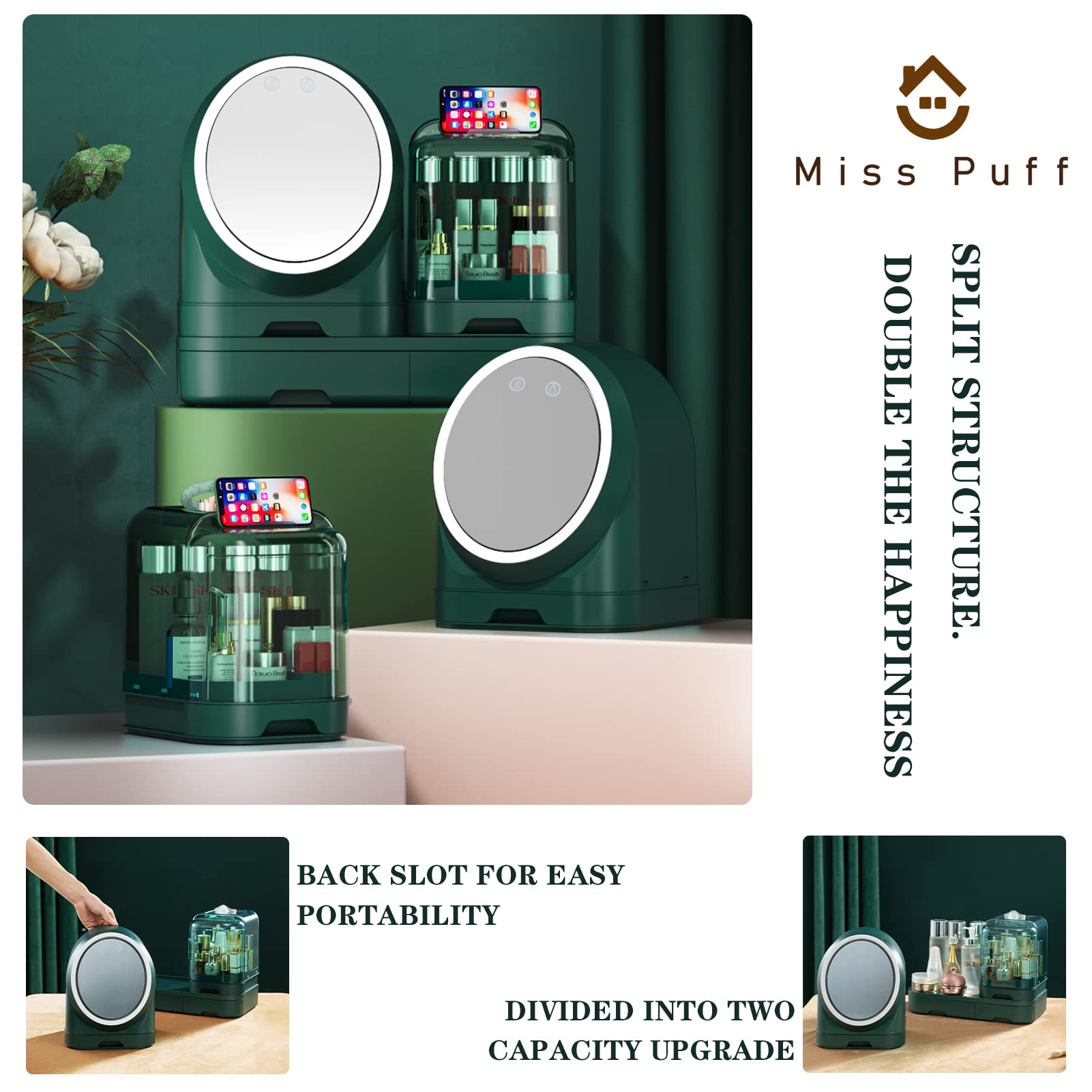 Miss Puff Makeup Organizer with LED Mirror and Fan