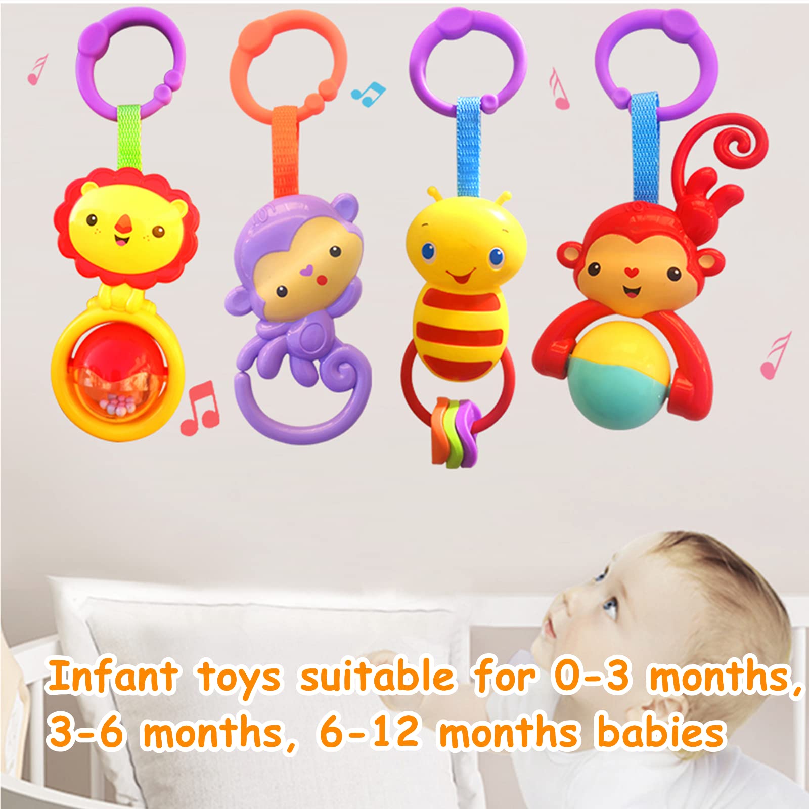 YUNLOVXEE Baby Toys, Cartoon Animal Hanging Rattle Toy