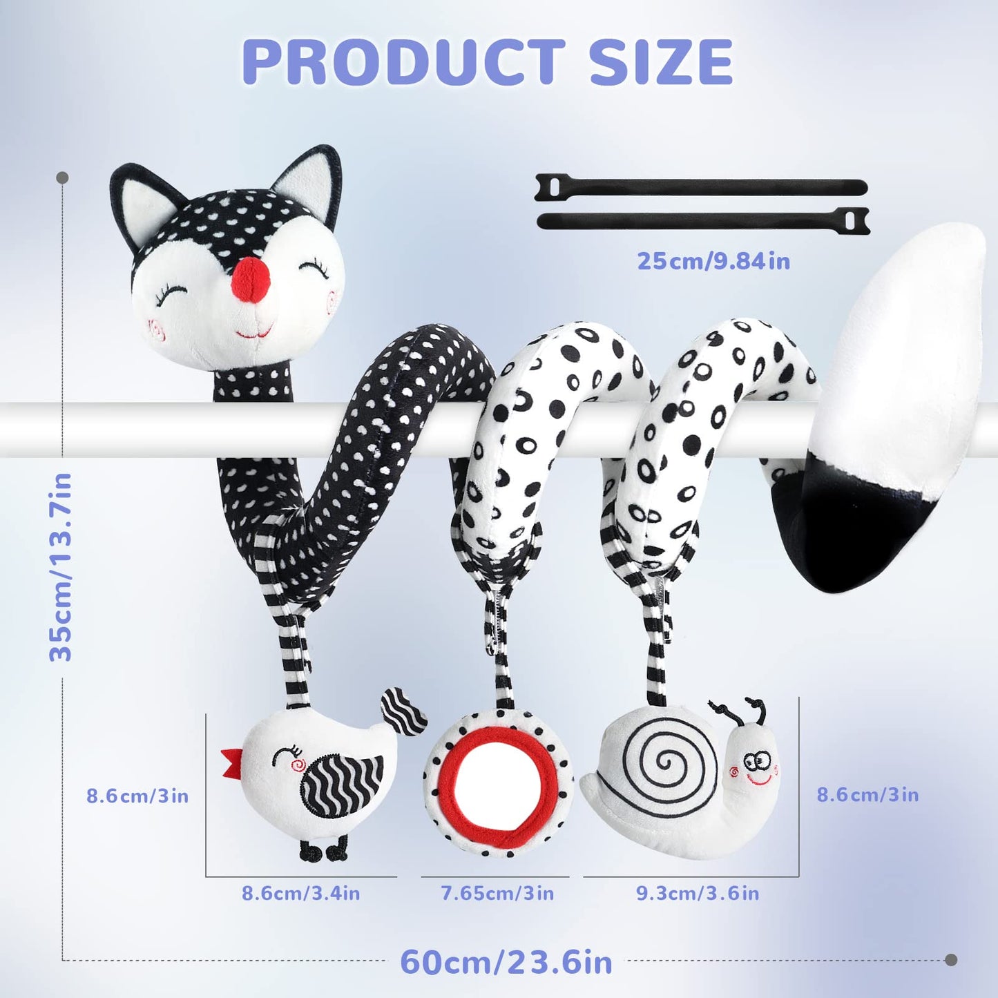 Euyecety Baby Spiral Plush Toys, Black White Stroller Toy Stretch