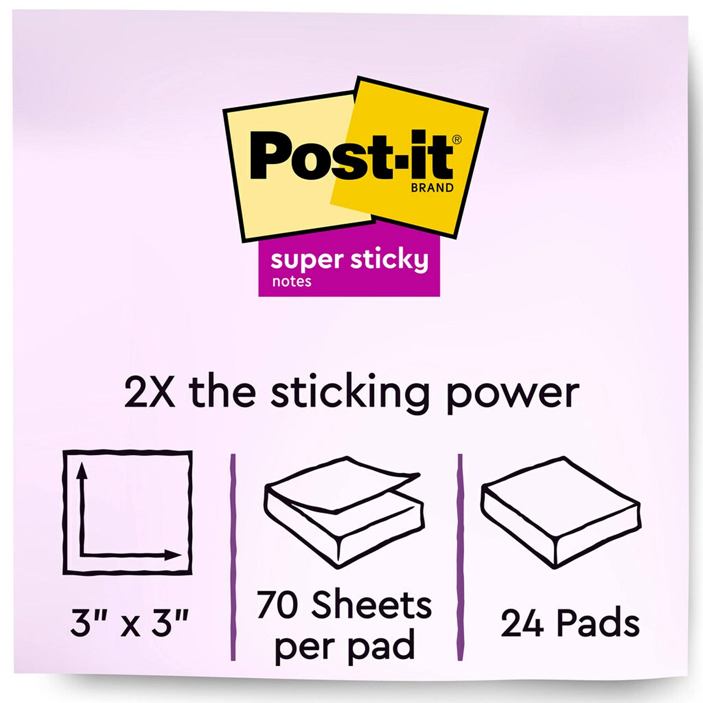 Post-it Super Sticky Notes, 3×3 in, 24 Pads/Pack, 70 Sheets/Pad