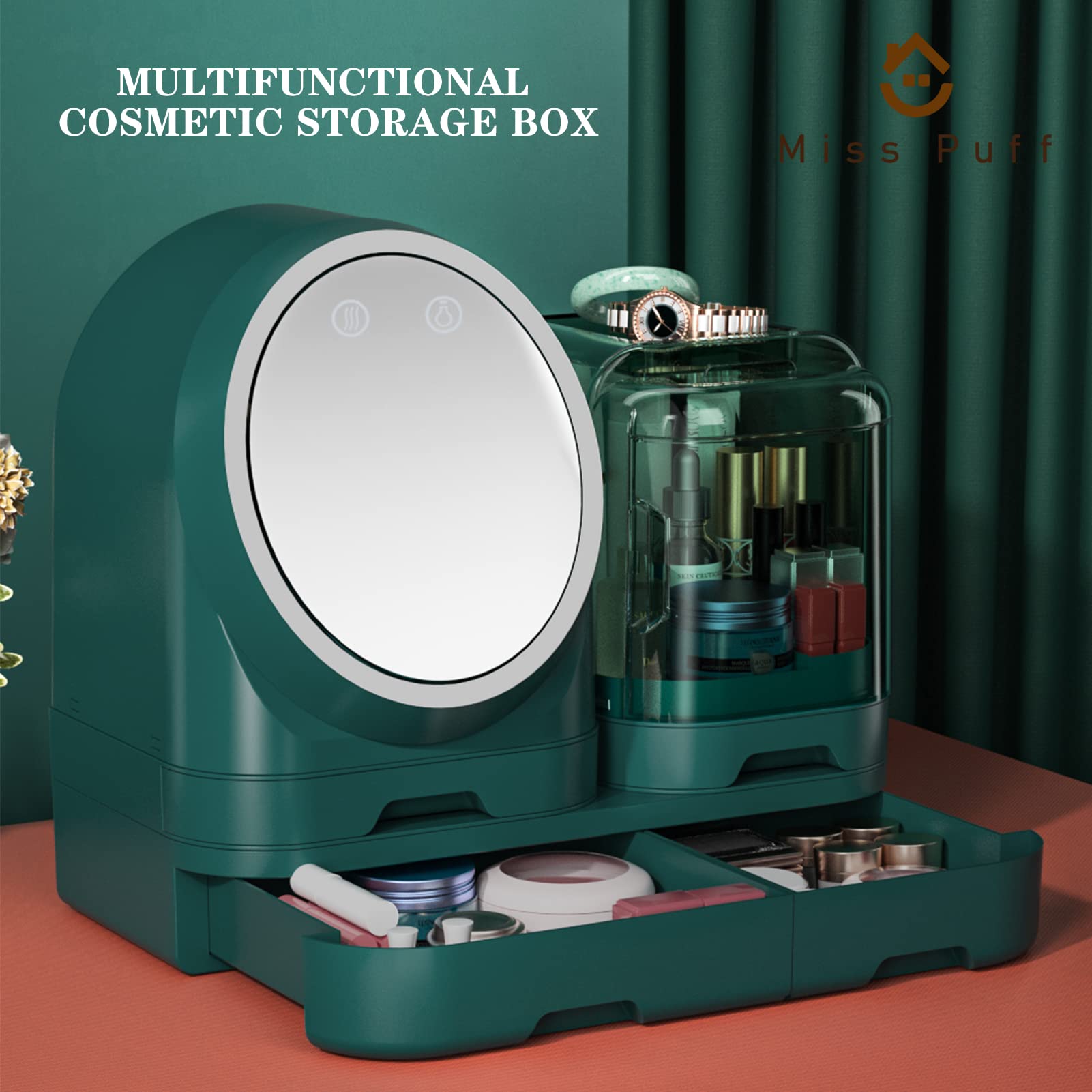 Miss Puff Makeup Organizer with LED Mirror and Fan